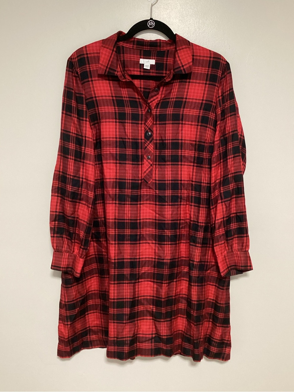 J. Jill Women Dress Plaid Pocket Shirt Dress Size M Christmas Red Black Holiday